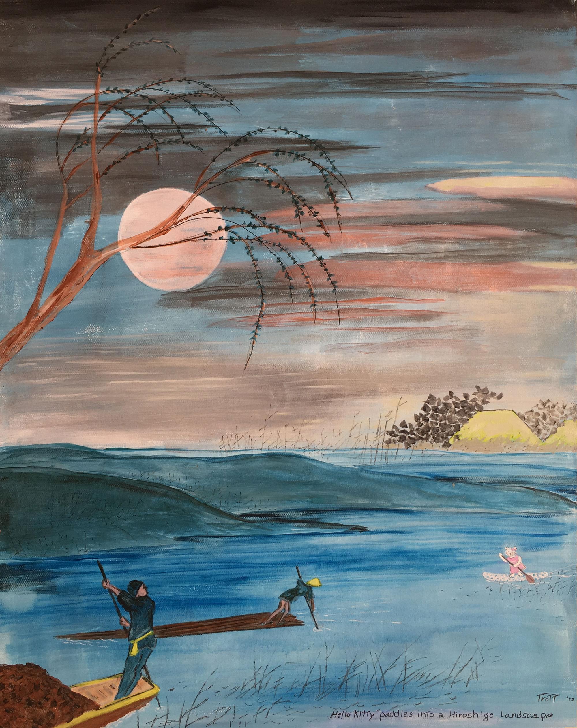 Hello Kitty Paddles Into A Hiroshige Landscape