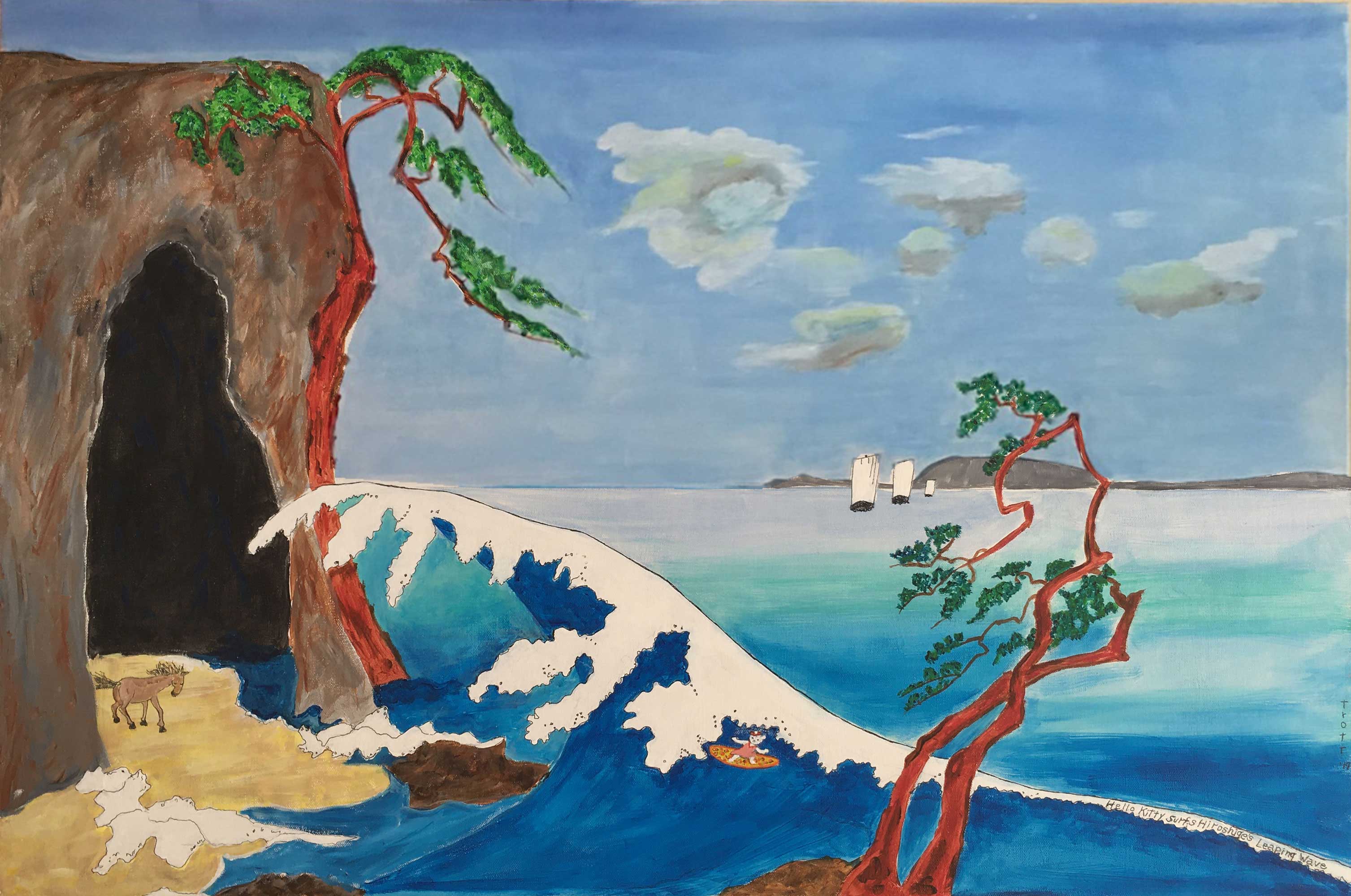 Hello Kitty Surfs Hiroshige’s Leaping Wave